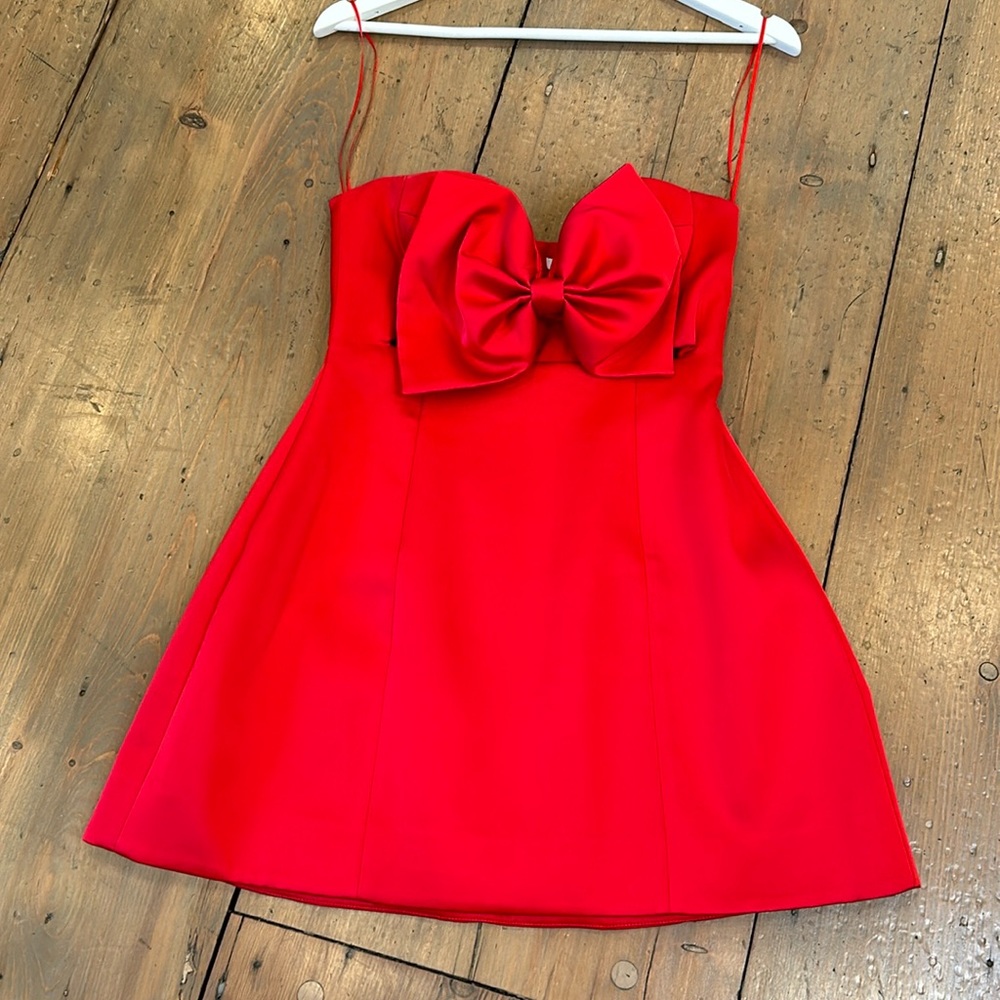 Red satin bow dress mini